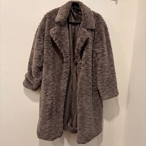 Long Grey Faux Fur Coat